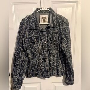 Vintage Route 66 Women's Black/Gray Leopard Print Jean Jacket
